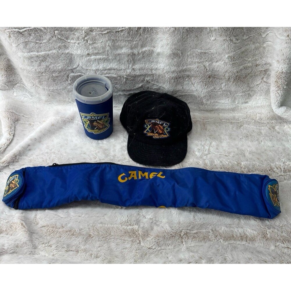 VTG 90s Camel Smooth Character Cigarettes Cooler Bag, Snap Back, Aladdin Mug Cup